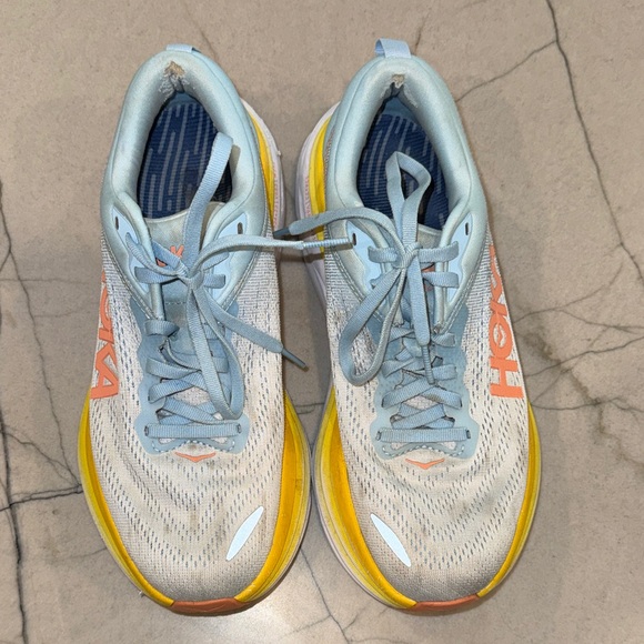 Hoka Bondi 8 Sneakers Light Blue Yellow Womens size 8.5B new insoles - Picture 3 of 14